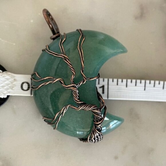 Tree of Life Moon Pendant Copper Wire Wrapped Green - Picture 12 of 12
